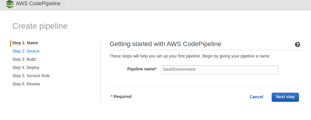 Field asking you to enter the name of the pipeline